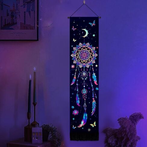 نسيج Leofanger Blacklight Dreamcatcher نسيج Trippy Moon نسيج جمالي على شكل فراشة زهرة نسيج Galaxy Space نسيج معلق على الحائط لديكور المنزل (12.8 بوصة × 51.2 بوصة) in Kuwait
