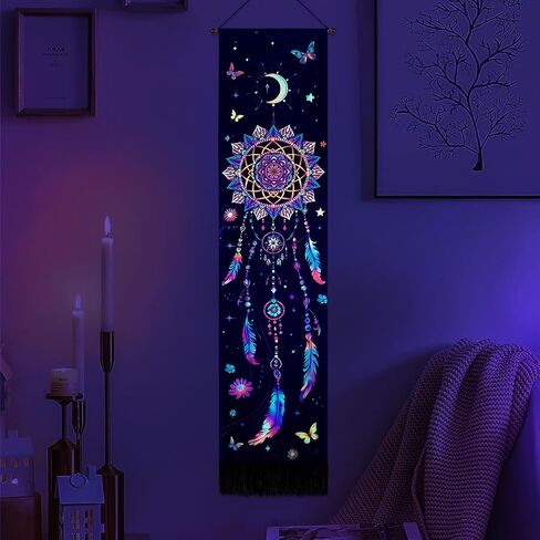 نسيج Leofanger Blacklight Dreamcatcher نسيج Trippy Moon نسيج جمالي على شكل فراشة زهرة نسيج Galaxy Space نسيج معلق على الحائط لديكور المنزل (12.8 بوصة × 51.2 بوصة) in Kuwait
