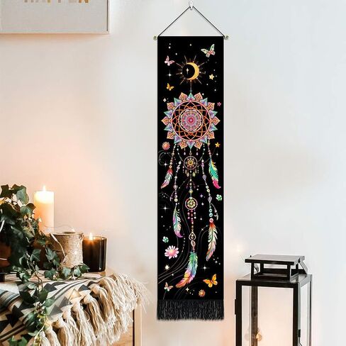 نسيج Leofanger Blacklight Dreamcatcher نسيج Trippy Moon نسيج جمالي على شكل فراشة زهرة نسيج Galaxy Space نسيج معلق على الحائط لديكور المنزل (12.8 بوصة × 51.2 بوصة) in Kuwait