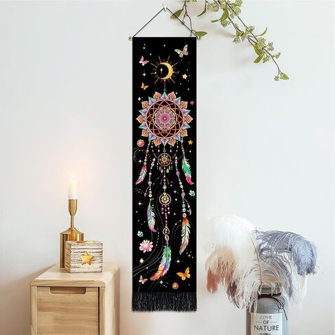 نسيج Leofanger Blacklight Dreamcatcher نسيج Trippy Moon نسيج جمالي على شكل فراشة زهرة نسيج Galaxy Space نسيج معلق على الحائط لديكور المنزل (12.8 بوصة × 51.2 بوصة) in Kuwait