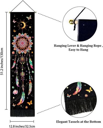 نسيج Leofanger Blacklight Dreamcatcher نسيج Trippy Moon نسيج جمالي على شكل فراشة زهرة نسيج Galaxy Space نسيج معلق على الحائط لديكور المنزل (12.8 بوصة × 51.2 بوصة) in Kuwait