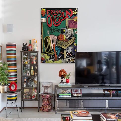 owpIa 2x3ft ألبوم شقراء هزلية ملصق فرانك الموسيقى العلم جدار الفن للفتيات والفتيان الأسرة غرفة نوم ديكور نسيج مع 4 الحلقات النحاسية in Saudi Arabia