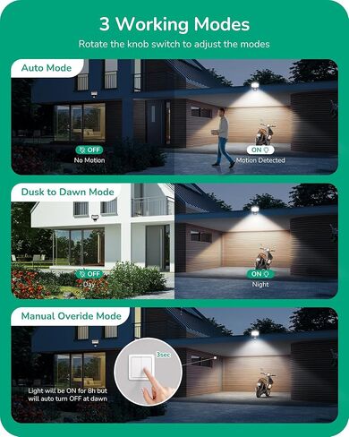 EDISHINE New Replacement Motion Sensor, Automatic Dusk to Dawn Motion Sensor, 240° & 360° Sensing Angle, Adjustable Delay Time & 60FT Detection Range, Outdoor Motion Sensor with 3 Modes, UL Listed in Kuwait