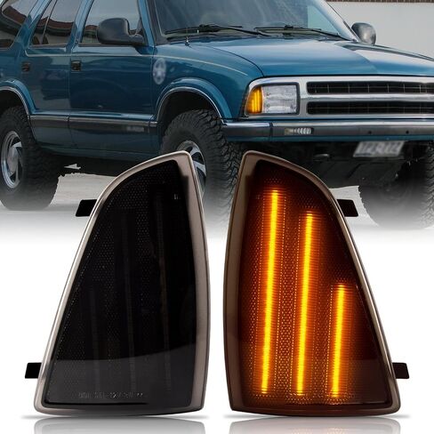 Gempro LED المصد الأمامي أضواء العلامات الجانبية لـ 1983-1994 Chevy Blazer S10 GMC Jimmy S15 مصابيح علامة العنبر، قطعتان (لين مدخن) in Saudi Arabia