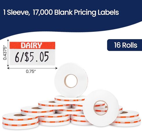 طباعة عكسية سوداء على ملصقات "البقالة" البيضاء لتناسب مسدس السعر Monarch 1110 - 16 لفة، 17,000 ملصق مع بكرة حبر متضمنة in Saudi Arabia