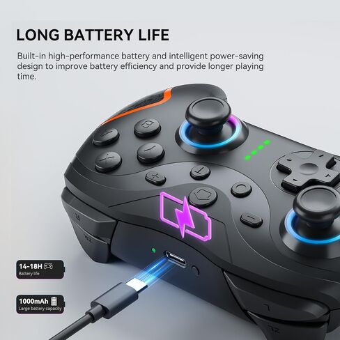 وحدة تحكم التبديل، وحدة تحكم Switch Pro اللاسلكية للتبديل / Switch Lite / Switch OLED / Windows PC، وحدة تحكم التبديل اللاسلكية مع ضوء RGB LED، 1000 مللي أمبير، قابلة للبرمجة، الاستيقاظ، توربو، التحكم في الحركة in Saudi Arabia