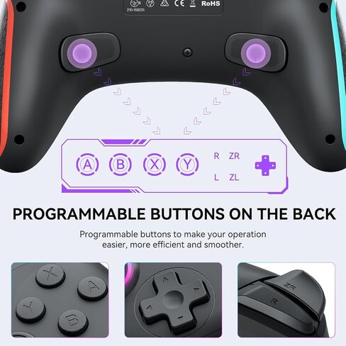 وحدة تحكم التبديل، وحدة تحكم Switch Pro اللاسلكية للتبديل / Switch Lite / Switch OLED / Windows PC، وحدة تحكم التبديل اللاسلكية مع ضوء RGB LED، 1000 مللي أمبير، قابلة للبرمجة، الاستيقاظ، توربو، التحكم في الحركة in Saudi Arabia
