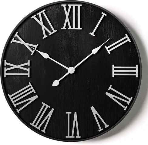 Large Wall Clock 24" Round - Silent Metal & Wood Large Clock - Farmhouse Wall Clock Large - 24 Inch Wall Clock For Living Room Decor - Big Wall Clock Roman Numerals - Wall Clocks For Living Room Decor in Saudi Arabia