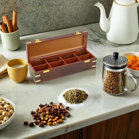 Nagina International Wooden Handcrafted Box With Divided 08 Compartments | Home Decor Styled & Attractive | Housewarming Decorative Gifts Ideas | Collectible & Jewellery Storage in Kuwait