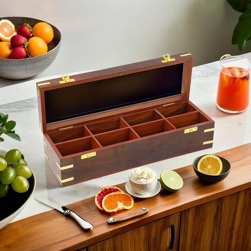 Nagina International Wooden Handcrafted Box With Divided 08 Compartments | Home Decor Styled & Attractive | Housewarming Decorative Gifts Ideas | Collectible & Jewellery Storage in Kuwait