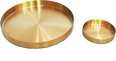 i-lan 2 Pack Gold Tray Decorative with 1" Raised Lip, 12, 5 Inch Metal Serving Platter Tray, Golden Rolling Plates Tray for Catch All Dish, Candle Holder, Entryway Bowl, Perfume Organizer, S, L in Saudi Arabia