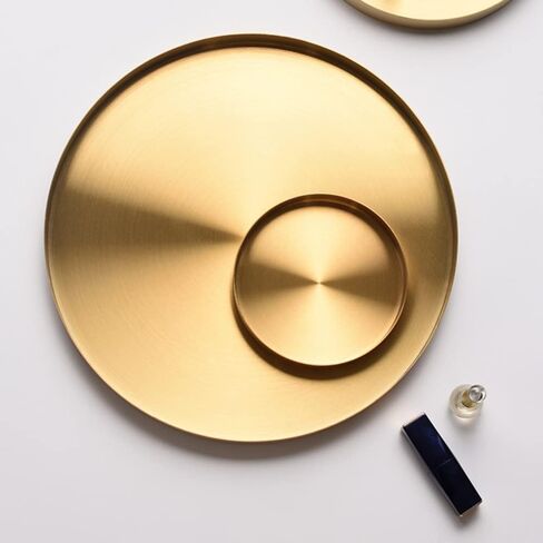 i-lan 2 Pack Gold Tray Decorative with 1" Raised Lip, 12, 5 Inch Metal Serving Platter Tray, Golden Rolling Plates Tray for Catch All Dish, Candle Holder, Entryway Bowl, Perfume Organizer, S, L in Saudi Arabia