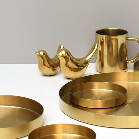 i-lan 2 Pack Gold Tray Decorative with 1" Raised Lip, 12, 5 Inch Metal Serving Platter Tray, Golden Rolling Plates Tray for Catch All Dish, Candle Holder, Entryway Bowl, Perfume Organizer, S, L in Saudi Arabia