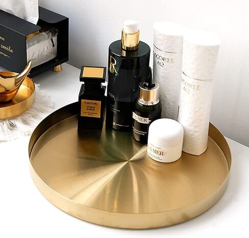 i-lan 2 Pack Gold Tray Decorative with 1" Raised Lip, 12, 5 Inch Metal Serving Platter Tray, Golden Rolling Plates Tray for Catch All Dish, Candle Holder, Entryway Bowl, Perfume Organizer, S, L in Saudi Arabia
