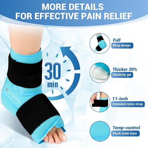 Comfytemp Large Ankle Foot Ice Pack Wrap for Plantar Fasciitis Relief, FSA HSA Approved, Ankle Brace for Sprained Ankle, Heel Spur, Swelling, Achilles Tendonitis,Pain, Hot & Cold Therapy, 2 Packs in Kuwait