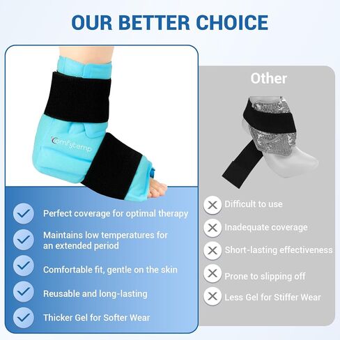 Comfytemp Large Ankle Foot Ice Pack Wrap for Plantar Fasciitis Relief, FSA HSA Approved, Ankle Brace for Sprained Ankle, Heel Spur, Swelling, Achilles Tendonitis,Pain, Hot & Cold Therapy, 2 Packs in Kuwait