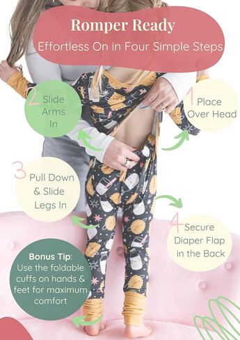 HUGH & HONEY SnugFlex ™ Romper، الخيزران فيسكوز، بيجامة للرضع والأطفال الصغار، بدون سحاب مع تغطية قابلة للتحويل للأيدي والأقدام in Kuwait
