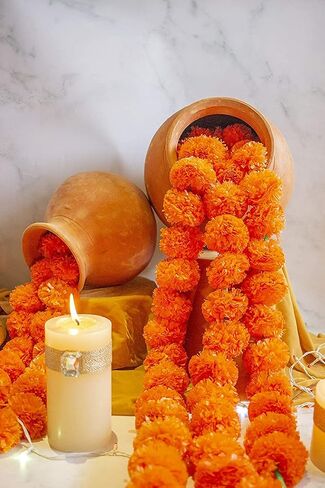 4.5 feet Marigold Garland |Indian/American Wedding Party Mantle Decoration, Faux Garlands Wedding Garland, Diwali Decoration, Spring Bush Floral! (Mango Yellow, 5) in Saudi Arabia