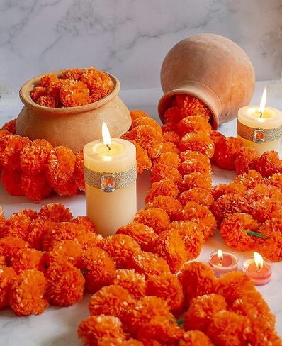 4.5 feet Marigold Garland |Indian/American Wedding Party Mantle Decoration, Faux Garlands Wedding Garland, Diwali Decoration, Spring Bush Floral! (Mango Yellow, 5) in Saudi Arabia