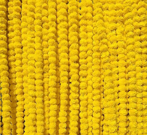 4.5 feet Marigold Garland |Indian/American Wedding Party Mantle Decoration, Faux Garlands Wedding Garland, Diwali Decoration, Spring Bush Floral! (Mango Yellow, 5) in Saudi Arabia