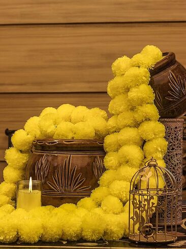 4.5 feet Marigold Garland |Indian/American Wedding Party Mantle Decoration, Faux Garlands Wedding Garland, Diwali Decoration, Spring Bush Floral! (Mango Yellow, 5) in Saudi Arabia