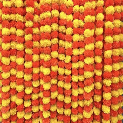 4.5 feet Marigold Garland |Indian/American Wedding Party Mantle Decoration, Faux Garlands Wedding Garland, Diwali Decoration, Spring Bush Floral! (Mango Yellow, 5) in Saudi Arabia