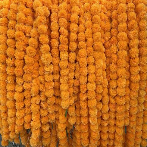 4.5 feet Marigold Garland |Indian/American Wedding Party Mantle Decoration, Faux Garlands Wedding Garland, Diwali Decoration, Spring Bush Floral! (Mango Yellow, 5) in Saudi Arabia
