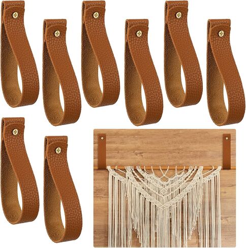 8 Pieces Artificial Leather Wall Hooks 1 x 4.7 Inches Wall Hanging Strap Wall Mounted Loop for Hanging Leather Strap Hangers for Bathroom Bedroom Kitchen Towel Holder Supplies (Dark Yellow) in Saudi Arabia