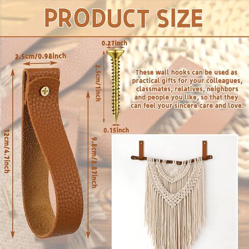 8 Pieces Artificial Leather Wall Hooks 1 x 4.7 Inches Wall Hanging Strap Wall Mounted Loop for Hanging Leather Strap Hangers for Bathroom Bedroom Kitchen Towel Holder Supplies (Dark Yellow) in Saudi Arabia