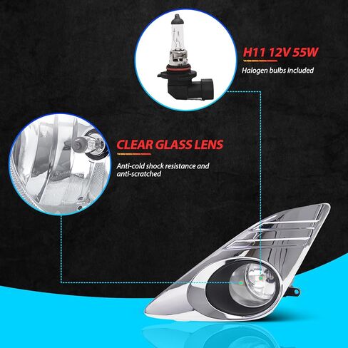 Fog Lights for 2012 2013 2014 Toyota Camry Assembly Replacement Kit with Wiring And Switch H11 12V 55W Halogen Bulbs(Chrome cover) in Saudi Arabia