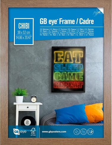 ABYSTYLE GB Eye 20.5x15 Frame, FSC Oak Wood Poster Frame, scratch proof glazing, Horizontal and Vertical Wall Mounting Display - frames for Photo Gallery Home Room Office Decor in Saudi Arabia