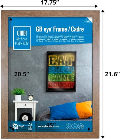 ABYSTYLE GB Eye 20.5x15 Frame, FSC Oak Wood Poster Frame, scratch proof glazing, Horizontal and Vertical Wall Mounting Display - frames for Photo Gallery Home Room Office Decor in Saudi Arabia
