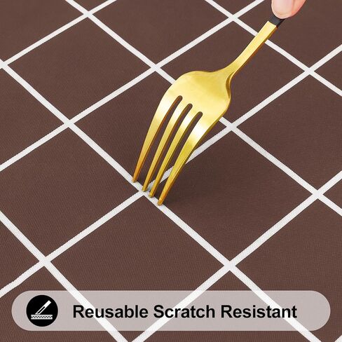 Rectangle Table Cloth, Waterproof Vinyl Tablecloths with Flannel Backing, Wipeable Plastic Plaid Table Cover for Dining, Picnic, Indoor and Outdoor (52" x 70", Black) in Kuwait