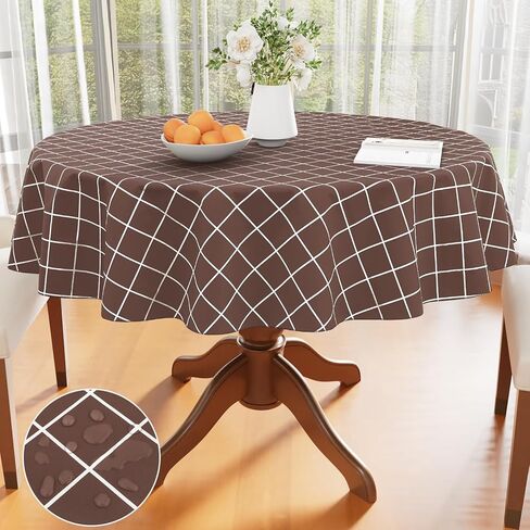 Rectangle Table Cloth, Waterproof Vinyl Tablecloths with Flannel Backing, Wipeable Plastic Plaid Table Cover for Dining, Picnic, Indoor and Outdoor (52" x 70", Black) in Kuwait