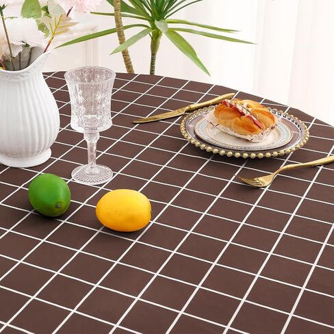Rectangle Table Cloth, Waterproof Vinyl Tablecloths with Flannel Backing, Wipeable Plastic Plaid Table Cover for Dining, Picnic, Indoor and Outdoor (52" x 70", Black) in Kuwait