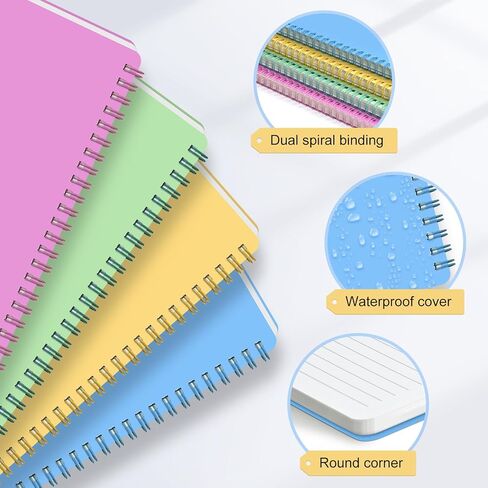 دفتر ملاحظات حلزوني مقاس 5.7 بوصة × 8.3 بوصة مع 4 مجلات حلزونية للنساء، 80 ورقة / 160 صفحة لكل مجلة مع سلك مزدوج، غلاف بلاستيكي سميك ومبطن بمسطرة 8 مم in Kuwait