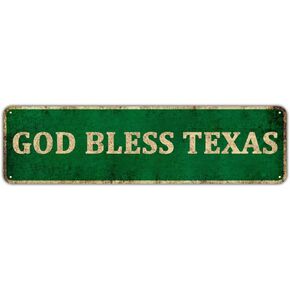 KIOZIY Texas State Metal Tin Sign Wall Decor Man Cave Bar - God Bless Texas (4" x 16")