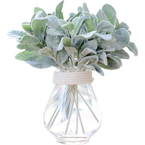 10pcs Faux Lambs Ear Stems Artificial Flocked Rabbit Ear Leaves Branches Fake Lambs Ear Leaves Floral Arrangement for Home Office Garden Wedding Party Decor