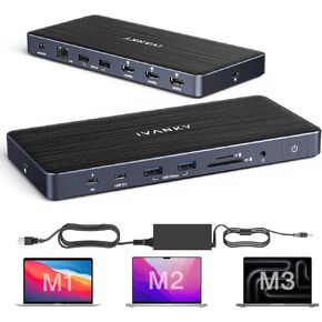 iVANKY 14-in-1 FusionDock Pro 1 MacBook DisplayLink Docking Station with 150W Power Adapter, Triple 4K@60Hz Monitor for M1/ M2/ M3 MacBook Air/Pro Dock 3HDMI 2.0, 96W PD, 6 USB, Ethernet SD/TF Audio