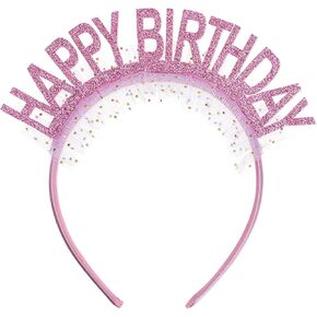 KALIONE Happy Birthday Headband Glitter Princess Tiara Party Crowns Headpiece Cute Hat Decorations for Women Girls