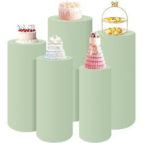 Spandex Cylinder Pedestal Stand Covers Set of 5 White Round Cylinder Tables Covers Cylinder Plinth Display Box Stand Covers for Party Wedding Event Decoration (Cylinder Stands not included)