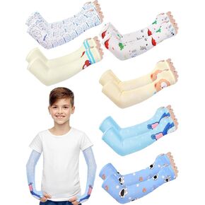Handepo 6 Pairs Kids Arm Sleeves Elastic Sun Protection Cooling Arm Cover for Child Outdoor Sports Arm Sleeves for Kids(Plain Style)