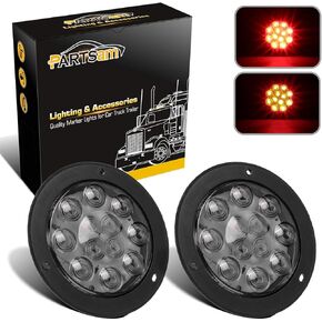 Partsam 2PCS 4" Red Stop Turn Tail Brake Truck Trailer Light Flange Mount 12 Diodes Utility