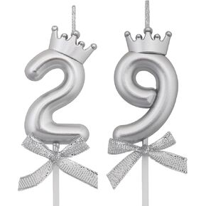 29 92 Birthday Candles, 29th 92nd Cake Candles, Silver Happy Birthday Number 29 92 Candles Cake Topper Decorations for Party Men Women