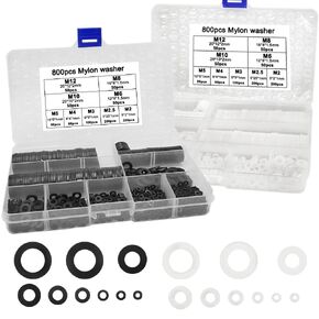 1600 Pieces Nylon Flat Washers Assortment Kit, DaKuan Rubber Washers 9 Sizes - M2 M2.5 M3 M4 M5 M6 M8 M10 M12 (Black and White)