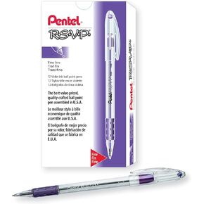 Pentel BK90V R.S.V.P. Stick Ballpoint Pen, .7mm, Trans Barrel, Violet Ink (Pack of 12)