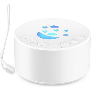 White Noise Machine, Portable Sound Machine for Baby and Adult, 18 Soothing Sounds, Night Light, Powerful Battery Life, Ideal Sleep Aid for Home and Travel, Nursery Essential (White)