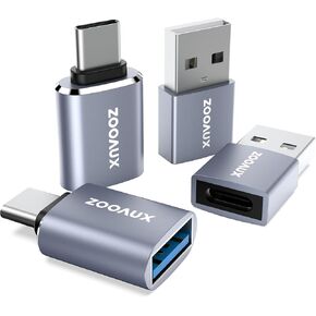 ZOOAUX USB C to USB Adapter,Type C to USB Adapter [4 Pack] 3.0 USB Type-C Male to USB Female, USB C Female to USB Male Adapter OTG Converter for Desktop, Laptops, Projector, Chargers
