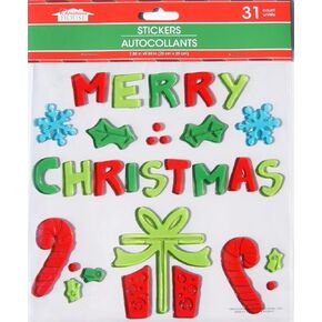 Christmas House Christmas Winter Gel Window Clings - Merry Christmas - 31 Piece