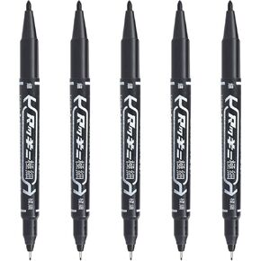 Tattoo Skin Scribe Pen Dual-Tip Marker Piercing Marking Surgical Tattooing (5 Pack, Black)